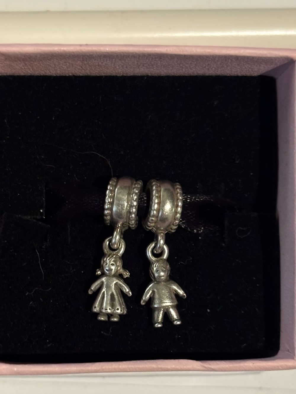 Pandora Little Boy and Girl Dangle Charm Set- Retired 925 ALE